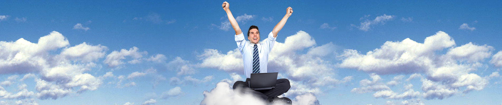 Happy worker in the clouds